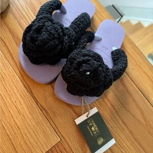 Black Crochet Flower Sandals